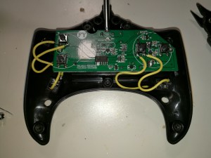 closeup of inside of switch adapted remote control