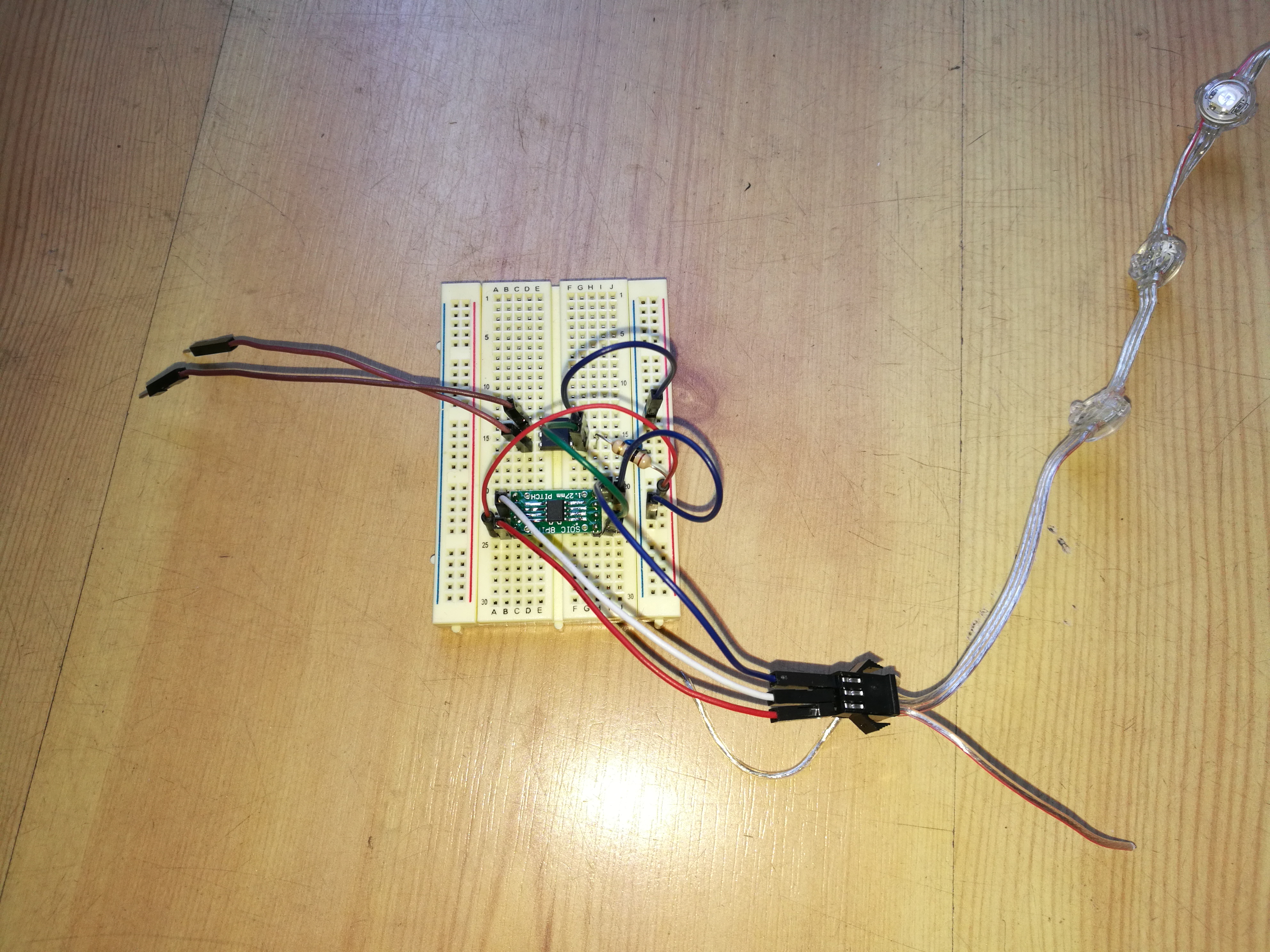 early breadboarded test of controlling a SSR through a WS2811 LED driver chip